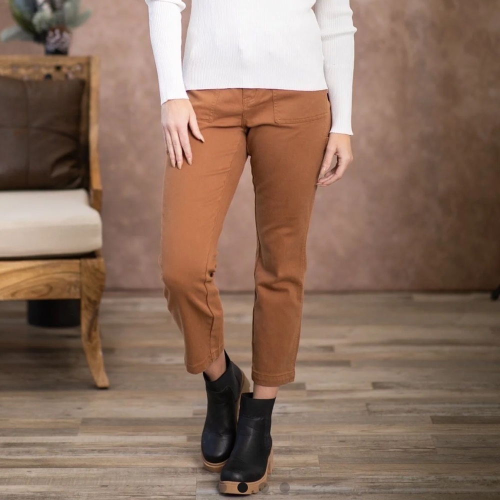 Judy Blue Camel Brown Carpenter Style Slim Fit Cropped Jeans